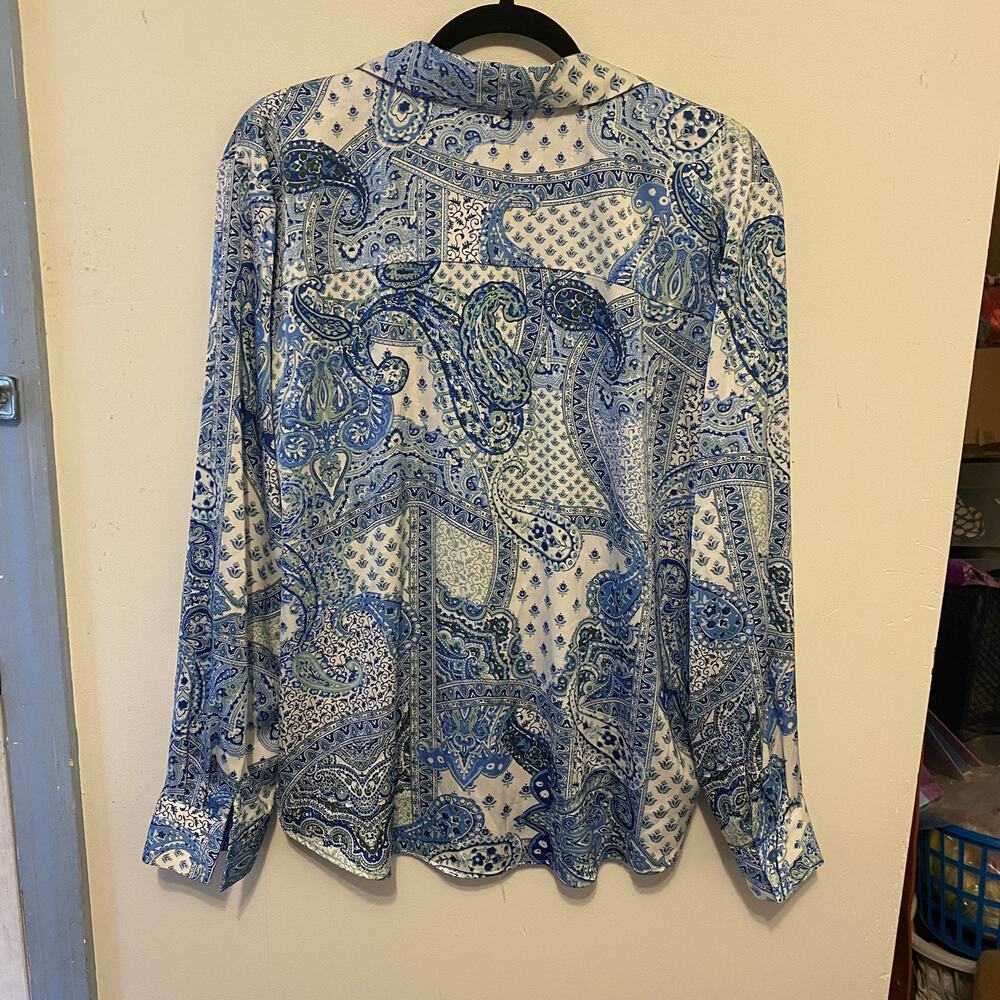 Maison D Amelie Women XL Long Sleeve Button Up Blouse Blue Paisley Largenlook - Picture 8 of 8